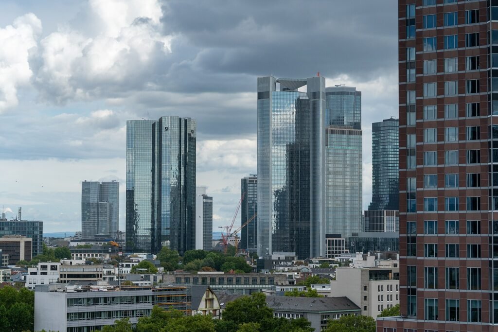 Deutsche Bank Twin Towers in the Frankfurt banking skyline (2025)