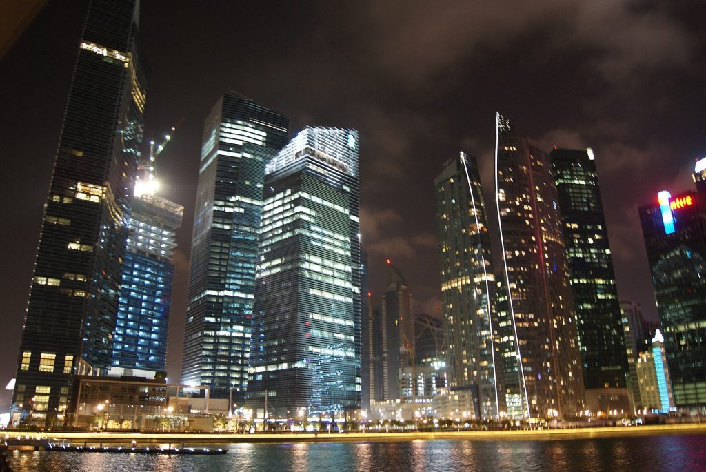 Singapore and UK Review Cooperation on AI, Digital Assets and Quantum Security Marina Bay Financial Centre and The Sail at Marina Bay, Singapore, at night